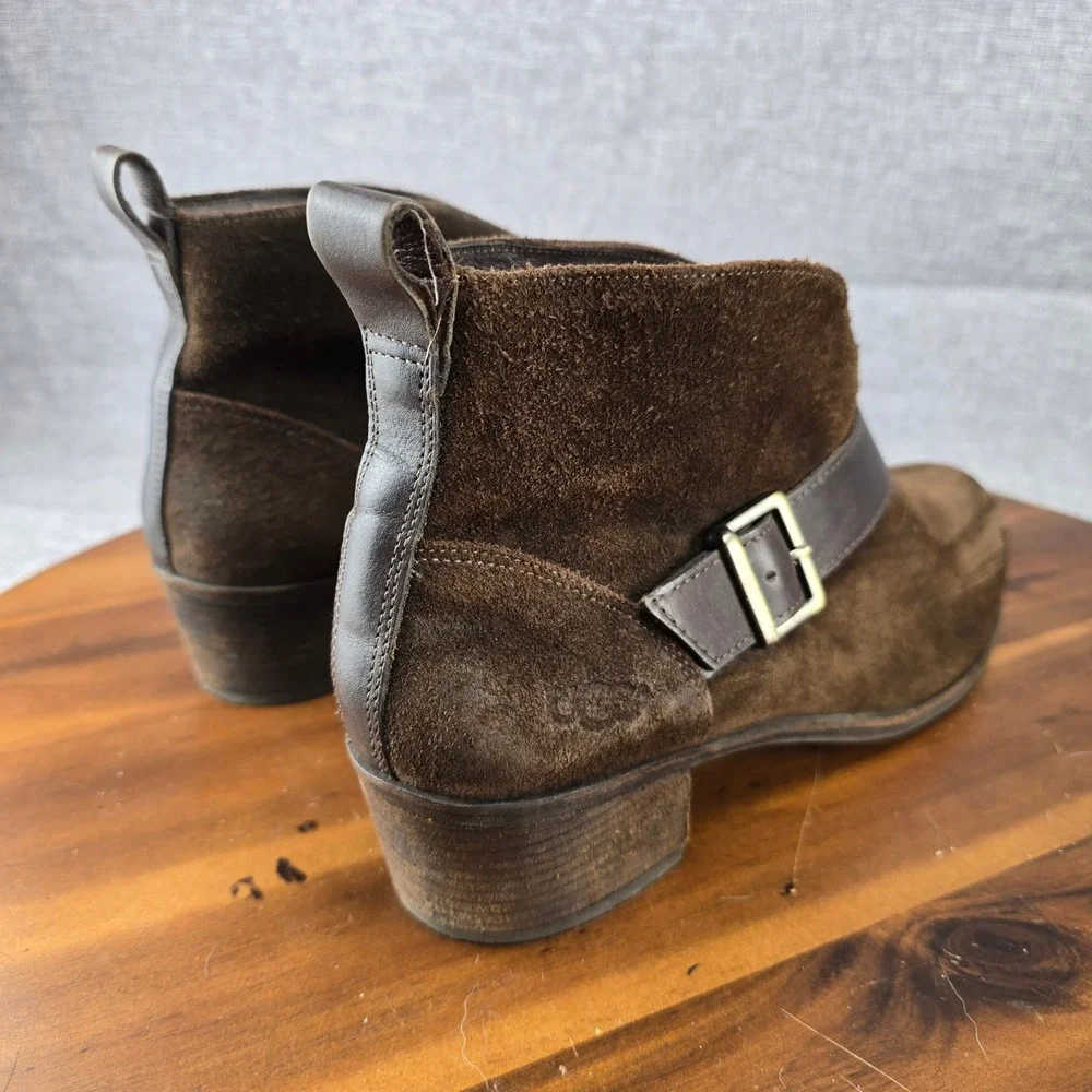 UGG Mens 12 Brown Suede Buckle‎ Ankle Boots 1014184 Chocolate Leather Strap